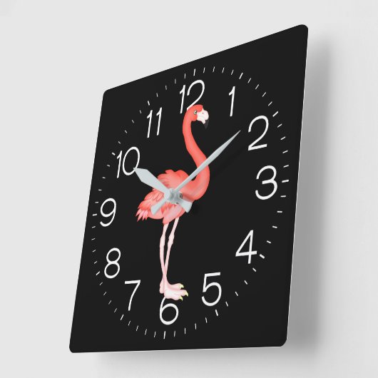 Rosa Flamingo auf schwarz Quadratische Wanduhr (Winkel)