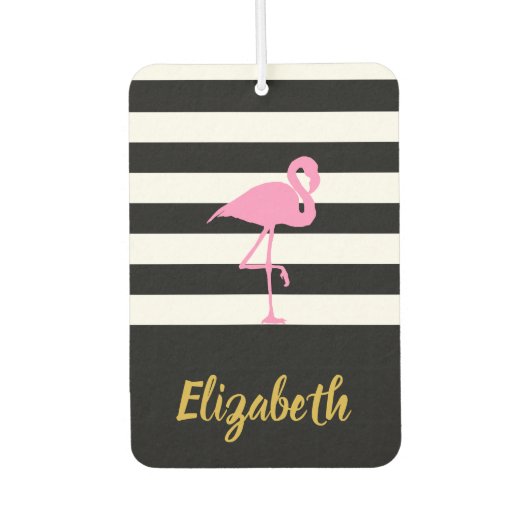 Rosa Flamingo auf Schwarz und Weiß Autolufterfrischer (Vorderseite)