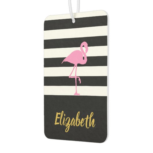 Rosa Flamingo auf Schwarz und Weiß Autolufterfrischer (Links)