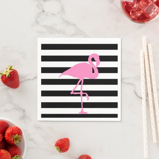 Rosa Flamingo auf Schwarz und Weiß Streifen Serviette (Beispiel)