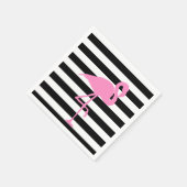 Rosa Flamingo auf Schwarz und Weiß Streifen Serviette (Ecke)