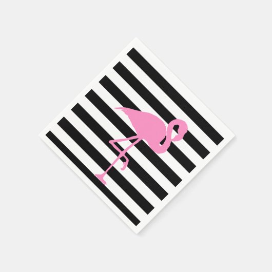 Rosa Flamingo auf Schwarz und Weiß Streifen Serviette (Ecke)