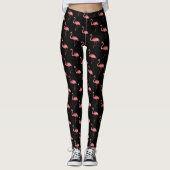 Rosa Flamingo auf schwarzem Hintergrund Leggings (Vorderseite)