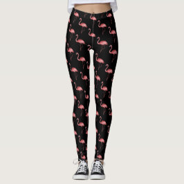 Rosa Flamingo auf schwarzem Hintergrund Leggings