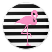 Rosa Flamingo auf schwarzen und weißen Streifen Keramikknauf (Vorderseite)