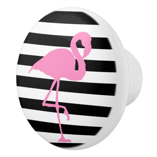 Rosa Flamingo auf schwarzen und weißen Streifen Keramikknauf (Rechts)