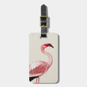 Rosa Flamingo auf Vintagen Polka-Punkten Gepäckanhänger