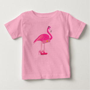 Rosa Flamingo - Baby-feines Jersey-T - Shirt 
