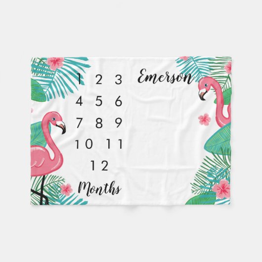 Rosa Flamingo-Baby-Monatsmeilenstein Fleecedecke (Vorderseite (Horizontal))