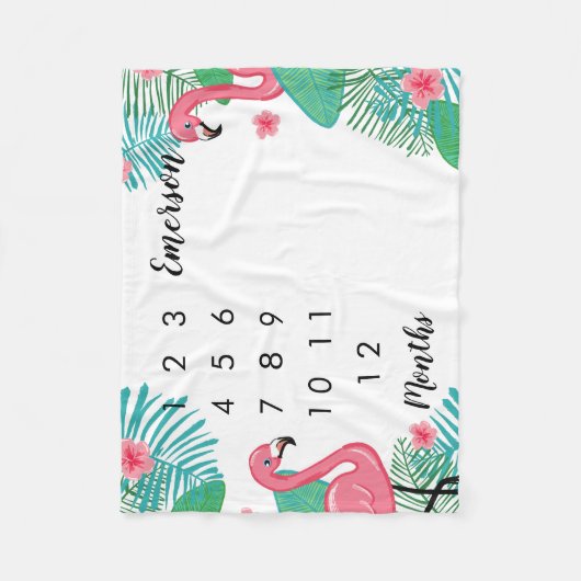 Rosa Flamingo-Baby-Monatsmeilenstein Fleecedecke (Vorderseite)