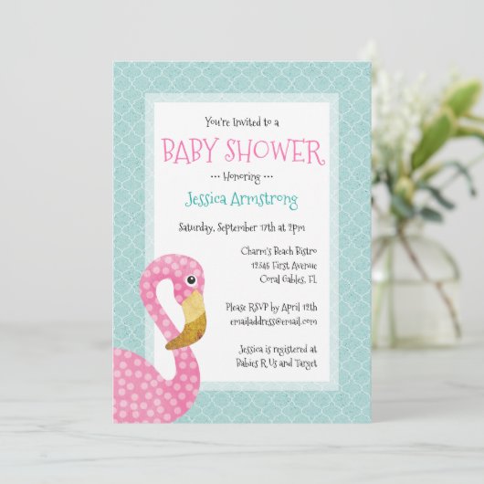 Rosa Flamingo-Babyparty Einladung (Stehend Vorderseite)