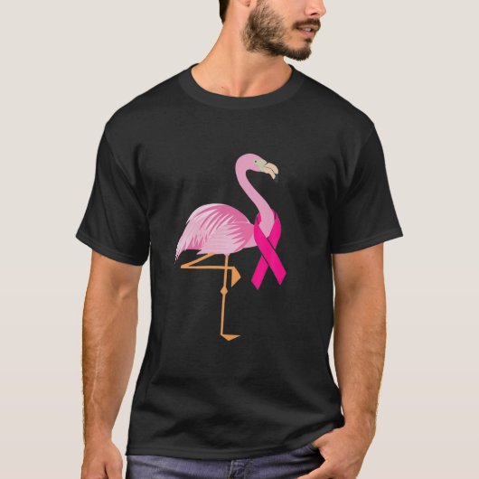 Rosa Flamingo Band Brustkrebs Bewusstsein geflogen T-Shirt (Vorderseite)