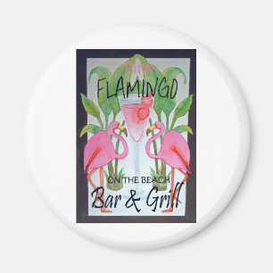 Rosa Flamingo-Bar u. Grill-Strand-Getränk-Thema Magnet