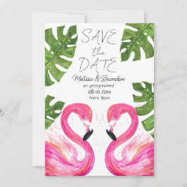 Rosa Flamingo Beach Tropical Blätter Hochzeit Einladung