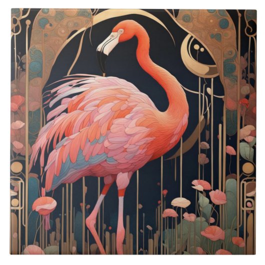 Rosa Flamingo Bird Kunst, Dichtung und Musik Fliese (Vorderseite)