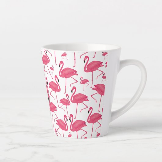 Rosa Flamingo Bird Wasserfarbe Weißes Design Milchtasse (Rechts)