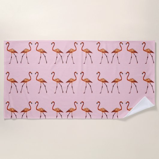 Rosa Flamingo Birds Beach Handtuch (Vorderseite)