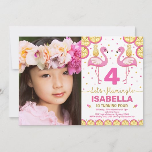 Rosa Flamingo Birthday Tropical Pool Party Einladung (Vorderseite)
