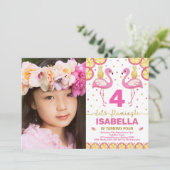 Rosa Flamingo Birthday Tropical Pool Party Einladung (Stehend Vorderseite)