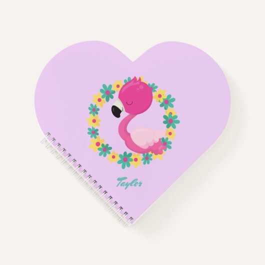 Rosa Flamingo Blau und Gelber Blumenreath Notizbuch (Vorderseite)