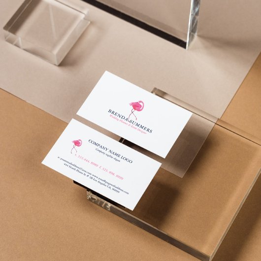 Rosa Flamingo Blau und rosa Typografie Visitenkarte