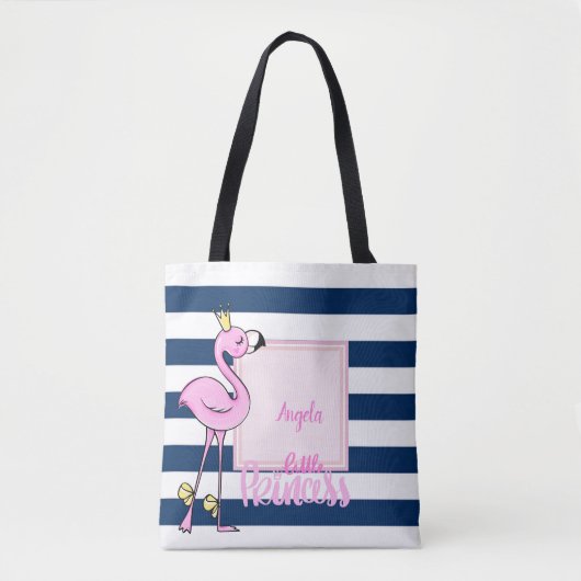Rosa Flamingo, blaue Streifen, kleine Prinzessin Tasche (Vorderseite)