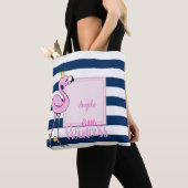Rosa Flamingo, blaue Streifen, kleine Prinzessin Tasche (Von Nahem)