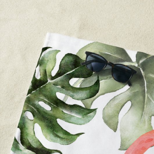 Rosa Flamingo-Blume, Gold Confetti Palm Leaf Strandtuch (Beispiel)