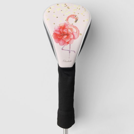Rosa Flamingo-Blume, Goldfetti Golf Headcover (Vorderseite)