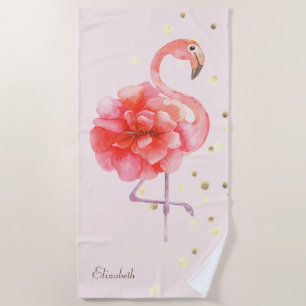 Rosa Flamingo-Blume, Goldfetti Strandtuch
