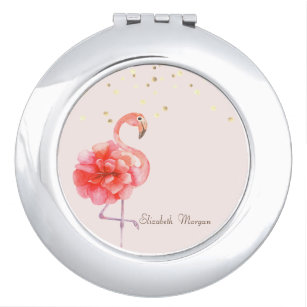 Rosa Flamingo-Blume, Goldfetti Taschenspiegel