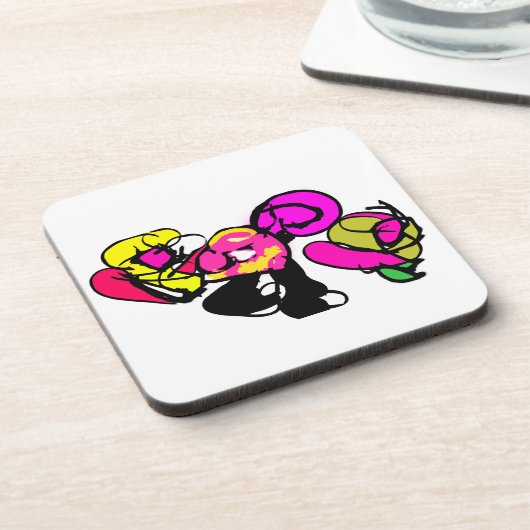 Rosa Flamingo Blume und Freude Getränkeuntersetzer (Linke Seite)