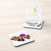 Rosa Flamingo Blume und Freude Getränkeuntersetzer (Rechte Seite)