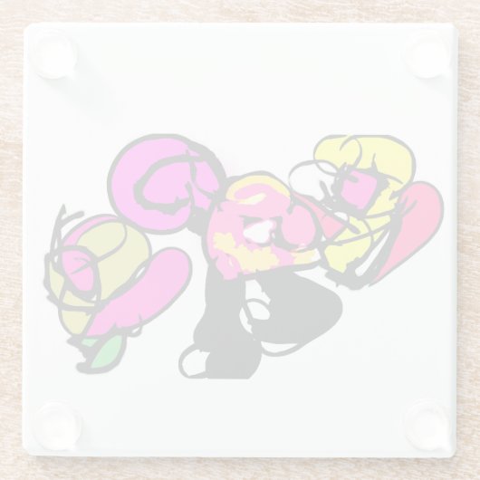 Rosa Flamingo Blume und Freude Glasuntersetzer (Rückseite)