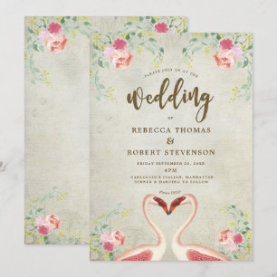 Rosa Flamingo Blumen Moderne Hochzeit Einladung