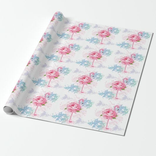 Rosa Flamingo Blumendesign Geschenkpapier (Ungerollt)
