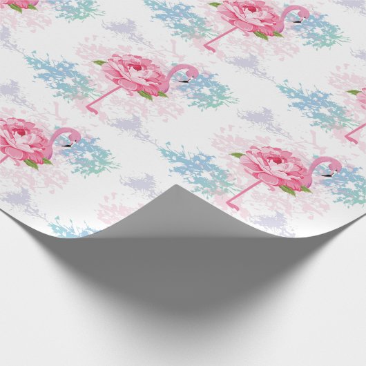 Rosa Flamingo Blumendesign Geschenkpapier (Ecke)
