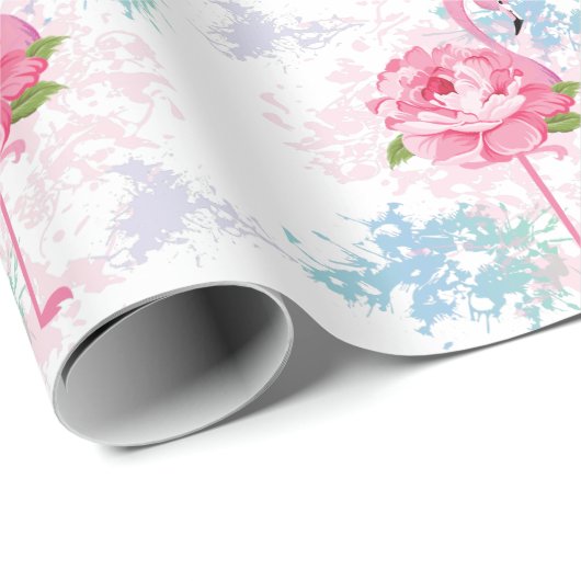 Rosa Flamingo Blumendesign Geschenkpapier (Rolleneckpunkt)