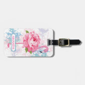 Rosa Flamingo Blumendesign Personalisiert Gepäckanhänger (Vorderseite horizontal)