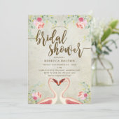 Rosa Flamingo Blumendusche Einladung (Stehend Vorderseite)