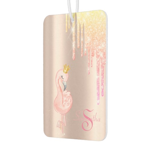 Rosa Flamingo Crown, Rose Gold, Glitzer Tropfen Autolufterfrischer (Links)