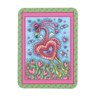 ROSA FLAMINGO CUPID UND FLIEGENDE HERZEN VALENTINS MAGNET