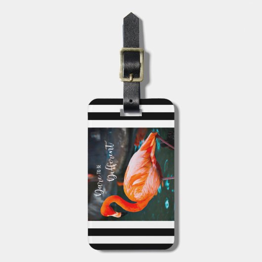 Rosa Flamingo Dare sein anderen Schwarz-weißen Str Gepäckanhänger (Vorderseite vertikal)