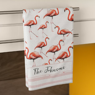 Rosa Flamingo-Design Individueller Familienname So Geschirrtuch