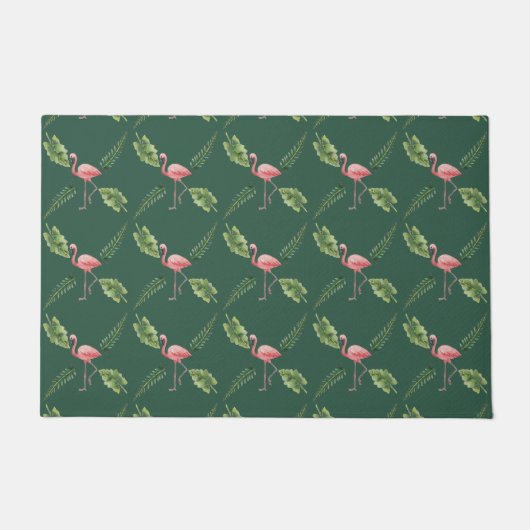 Rosa Flamingo Dunkelgrüner Boden Doormat Fußmatte (Vorderseite)