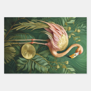 Rosa Flamingo Eleganz, tropisch rosa Federn Geschenkpapier Set