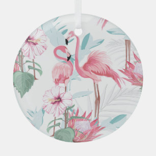 Rosa Flamingo: Exotische Blume Nahtlos. Ornament Aus Glas