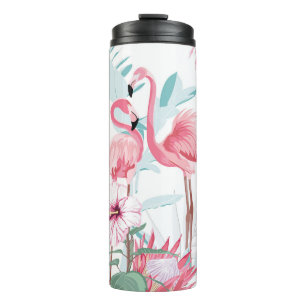 Rosa Flamingo: Exotische Blume Nahtlos. Thermosbecher