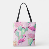 Rosa Flamingo, exotische Vögel, sanfte Blume, Rose Tasche (Rückseite)