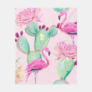 Rosa Flamingo, exotische Vögel, sanfte Blumen, Ros Fleecedecke